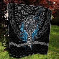 Thor Hammer Viking Quilt with Celtic Knots and Blue Splatter Norse Heritage Tribute - Wonder Print Shop