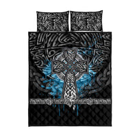 Thor Hammer Viking Quilt Bed Set with Celtic Knots and Blue Splatter Norse Heritage Tribute - Wonder Print Shop