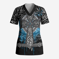 Thor Hammer Viking Scrub Top with Celtic Knots and Blue Splatter Norse Heritage Tribute - Wonder Print Shop