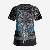 Thor Hammer Viking Scrub Top with Celtic Knots and Blue Splatter Norse Heritage Tribute - Wonder Print Shop