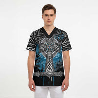 Thor Hammer Viking Scrub Top with Celtic Knots and Blue Splatter Norse Heritage Tribute - Wonder Print Shop