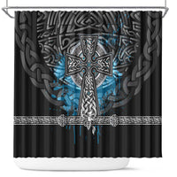 Thor Hammer Viking Shower Curtain with Celtic Knots and Blue Splatter Norse Heritage Tribute - Wonder Print Shop