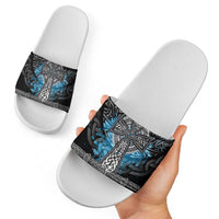 Thor Hammer Viking Slide Sandals with Celtic Knots and Blue Splatter Norse Heritage Tribute - Wonder Print Shop