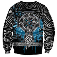Thor Hammer Viking Sweatshirt with Celtic Knots and Blue Splatter Norse Heritage Tribute - Wonder Print Shop