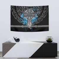 Thor Hammer Viking Tapestry with Celtic Knots and Blue Splatter Norse Heritage Tribute - Wonder Print Shop