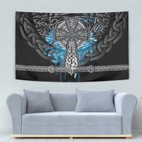 Thor Hammer Viking Tapestry with Celtic Knots and Blue Splatter Norse Heritage Tribute - Wonder Print Shop