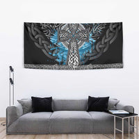 Thor Hammer Viking Tapestry with Celtic Knots and Blue Splatter Norse Heritage Tribute - Wonder Print Shop