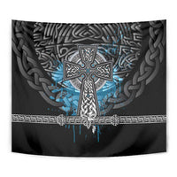 Thor Hammer Viking Tapestry with Celtic Knots and Blue Splatter Norse Heritage Tribute - Wonder Print Shop