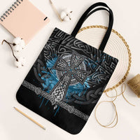 Thor Hammer Viking Tote Bag with Celtic Knots and Blue Splatter Norse Heritage Tribute - Wonder Print Shop