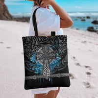 Thor Hammer Viking Tote Bag with Celtic Knots and Blue Splatter Norse Heritage Tribute - Wonder Print Shop