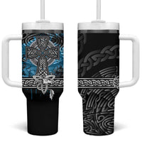 Thor Hammer Viking Tumbler With Handle with Celtic Knots and Blue Splatter Norse Heritage Tribute - Wonder Print Shop