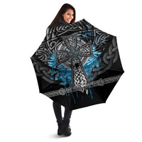 Thor Hammer Viking Umbrella with Celtic Knots and Blue Splatter Norse Heritage Tribute - Wonder Print Shop