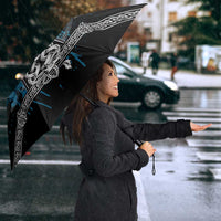 Thor Hammer Viking Umbrella with Celtic Knots and Blue Splatter Norse Heritage Tribute - Wonder Print Shop