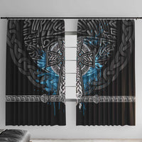 Thor Hammer Viking Window Curtain with Celtic Knots and Blue Splatter Norse Heritage Tribute - Wonder Print Shop