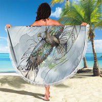 The Eagle Spirit Native American Beach Blanket Soaring Bald Eagle and Tribal Feathers Watercolor Sky - Wonder Print Shop