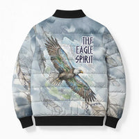 The Eagle Spirit Native American Bomber Puffer Jacket Soaring Bald Eagle and Tribal Feathers Watercolor Sky - Wonder Print Shop