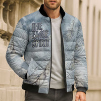 The Eagle Spirit Native American Bomber Puffer Jacket Soaring Bald Eagle and Tribal Feathers Watercolor Sky - Wonder Print Shop