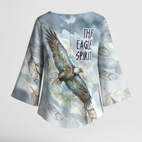 The Eagle Spirit Native American Kimono Sleeve Blouse Soaring Bald Eagle and Tribal Feathers Watercolor Sky - Wonder Print Shop