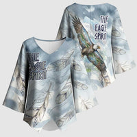 The Eagle Spirit Native American Kimono Sleeve Blouse Soaring Bald Eagle and Tribal Feathers Watercolor Sky - Wonder Print Shop