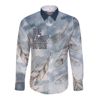 The Eagle Spirit Native American Long Sleeve Button Shirt Soaring Bald Eagle and Tribal Feathers Watercolor Sky - Wonder Print Shop