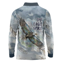 The Eagle Spirit Native American Long Sleeve Polo Shirt Soaring Bald Eagle and Tribal Feathers Watercolor Sky - Wonder Print Shop