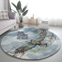 The Eagle Spirit Native American Round Carpet Soaring Bald Eagle and Tribal Feathers Watercolor Sky - Wonder Print Shop