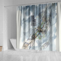 The Eagle Spirit Native American Shower Curtain Soaring Bald Eagle and Tribal Feathers Watercolor Sky - Wonder Print Shop