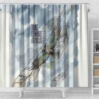 The Eagle Spirit Native American Shower Curtain Soaring Bald Eagle and Tribal Feathers Watercolor Sky - Wonder Print Shop