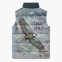 The Eagle Spirit Native American Sleeveless Puffer Jacket Soaring Bald Eagle and Tribal Feathers Watercolor Sky - Wonder Print Shop