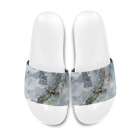The Eagle Spirit Native American Slide Sandals Soaring Bald Eagle and Tribal Feathers Watercolor Sky - Wonder Print Shop