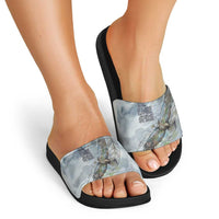 The Eagle Spirit Native American Slide Sandals Soaring Bald Eagle and Tribal Feathers Watercolor Sky - Wonder Print Shop