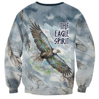 The Eagle Spirit Native American Sweatshirt Soaring Bald Eagle and Tribal Feathers Watercolor Sky - Wonder Print Shop