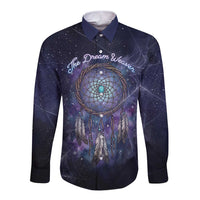 Dreamcatcher Native American Long Sleeve Button Shirt Feathers and Starry Night Sky The Dream Weaver Theme - Wonder Print Shop