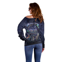 Dreamcatcher Native American Off Shoulder Sweater Feathers and Starry Night Sky The Dream Weaver Theme - Wonder Print Shop