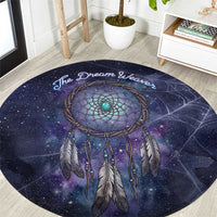 Dreamcatcher Native American Round Carpet Feathers and Starry Night Sky The Dream Weaver Theme - Wonder Print Shop