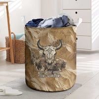 Buffalo Skull Native American Laundry Basket Tribal Symbols and Mountain Scene Great Herd and Plains Guardians - Wonder Print Shop