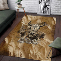 Buffalo Skull Native American Area Rug Tribal Symbols and Mountain Scene Great Herd and Plains Guardians - Wonder Print Shop