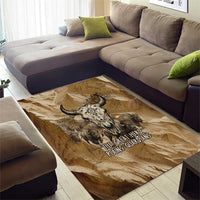 Buffalo Skull Native American Area Rug Tribal Symbols and Mountain Scene Great Herd and Plains Guardians - Wonder Print Shop