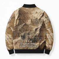 Buffalo Skull Native American Bomber Puffer Jacket Tribal Symbols and Mountain Scene Great Herd and Plains Guardians - Wonder Print Shop