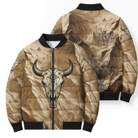Buffalo Skull Native American Bomber Puffer Jacket Tribal Symbols and Mountain Scene Great Herd and Plains Guardians - Wonder Print Shop