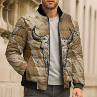 Buffalo Skull Native American Bomber Puffer Jacket Tribal Symbols and Mountain Scene Great Herd and Plains Guardians - Wonder Print Shop