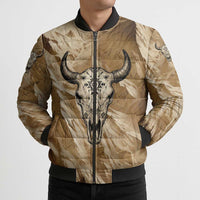 Buffalo Skull Native American Bomber Puffer Jacket Tribal Symbols and Mountain Scene Great Herd and Plains Guardians - Wonder Print Shop