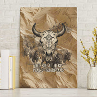 Buffalo Skull Native American Canvas Wall Art Tribal Symbols and Mountain Scene Great Herd and Plains Guardians - Wonder Print Shop