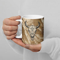 Buffalo Skull Native American Ceramic Mug Tribal Symbols and Mountain Scene Great Herd and Plains Guardians - Wonder Print Shop