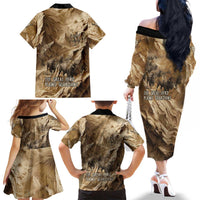 Buffalo Skull Native American Family Matching Off The Shoulder Long Sleeve Dress and Hawaiian Shirt Tribal Symbols and Mountain Scene Great Herd and Plains Guardians - Wonder Print Shop