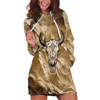 Buffalo Skull Native American Hoodie Dress Tribal Symbols and Mountain Scene Great Herd and Plains Guardians - Wonder Print Shop