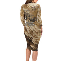 Buffalo Skull Native American Long Sleeve Bodycon Dress Tribal Symbols and Mountain Scene Great Herd and Plains Guardians - Wonder Print Shop
