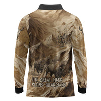 Buffalo Skull Native American Long Sleeve Polo Shirt Tribal Symbols and Mountain Scene Great Herd and Plains Guardians - Wonder Print Shop