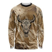 Buffalo Skull Native American Long Sleeve Shirt Tribal Symbols and Mountain Scene Great Herd and Plains Guardians - Wonder Print Shop