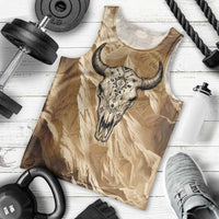 Buffalo Skull Native American Men Tank Top Tribal Symbols and Mountain Scene Great Herd and Plains Guardians - Wonder Print Shop